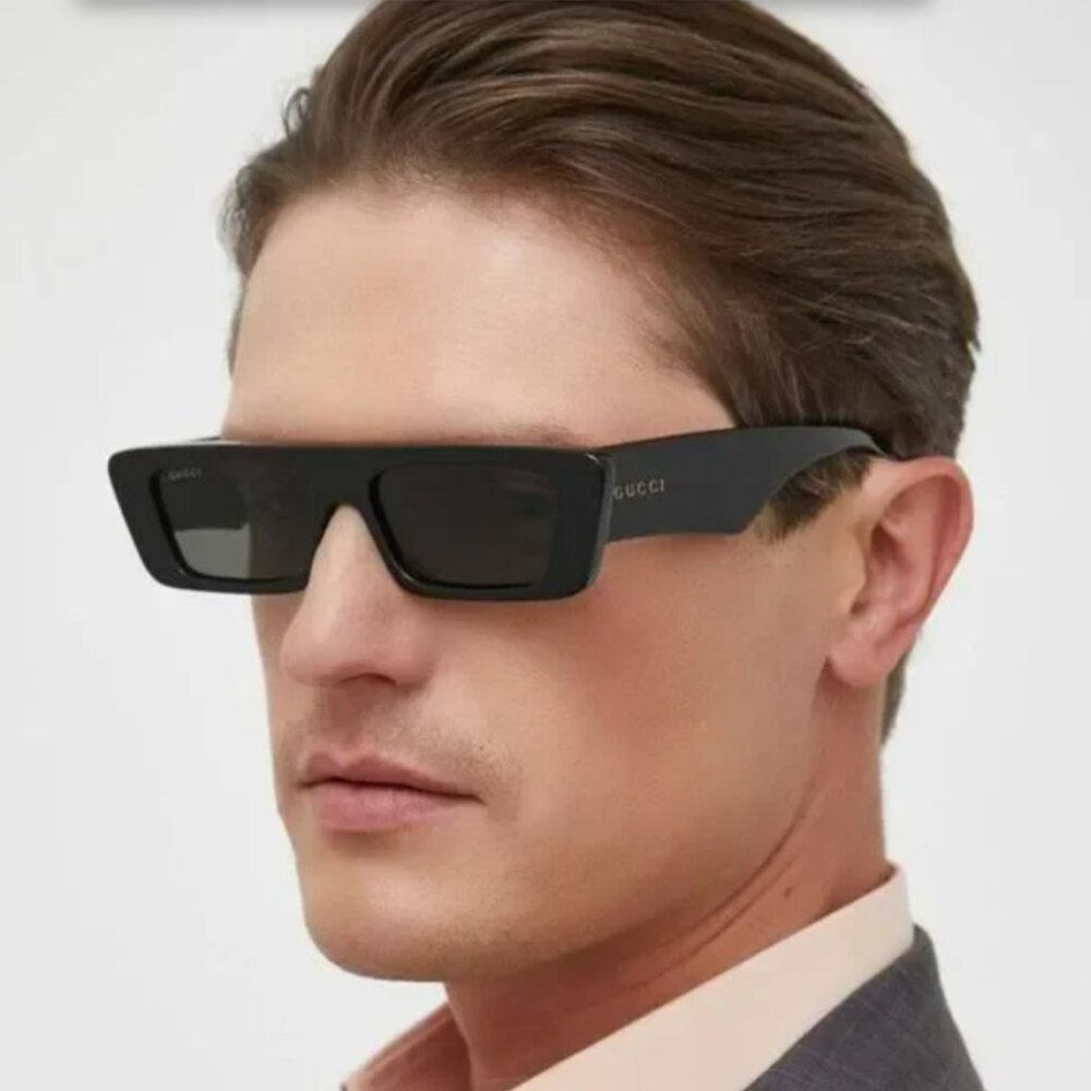NEW Gucci Grey Rectangular Men's Sunglasses 54mm Black
